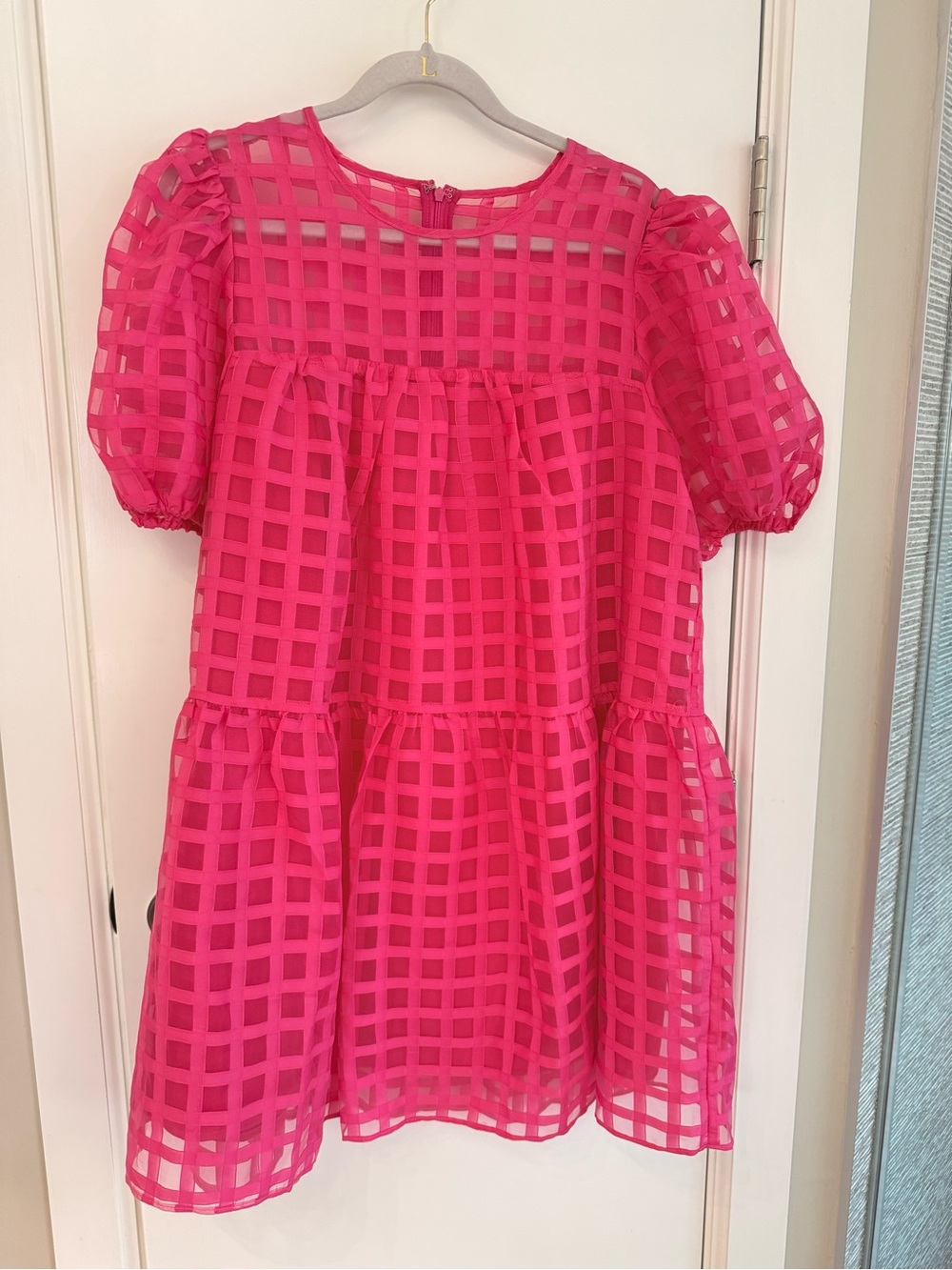 English Factory Bright Pink Puff-Sleeve Tiered Mini Dress - Picture 3 of 4